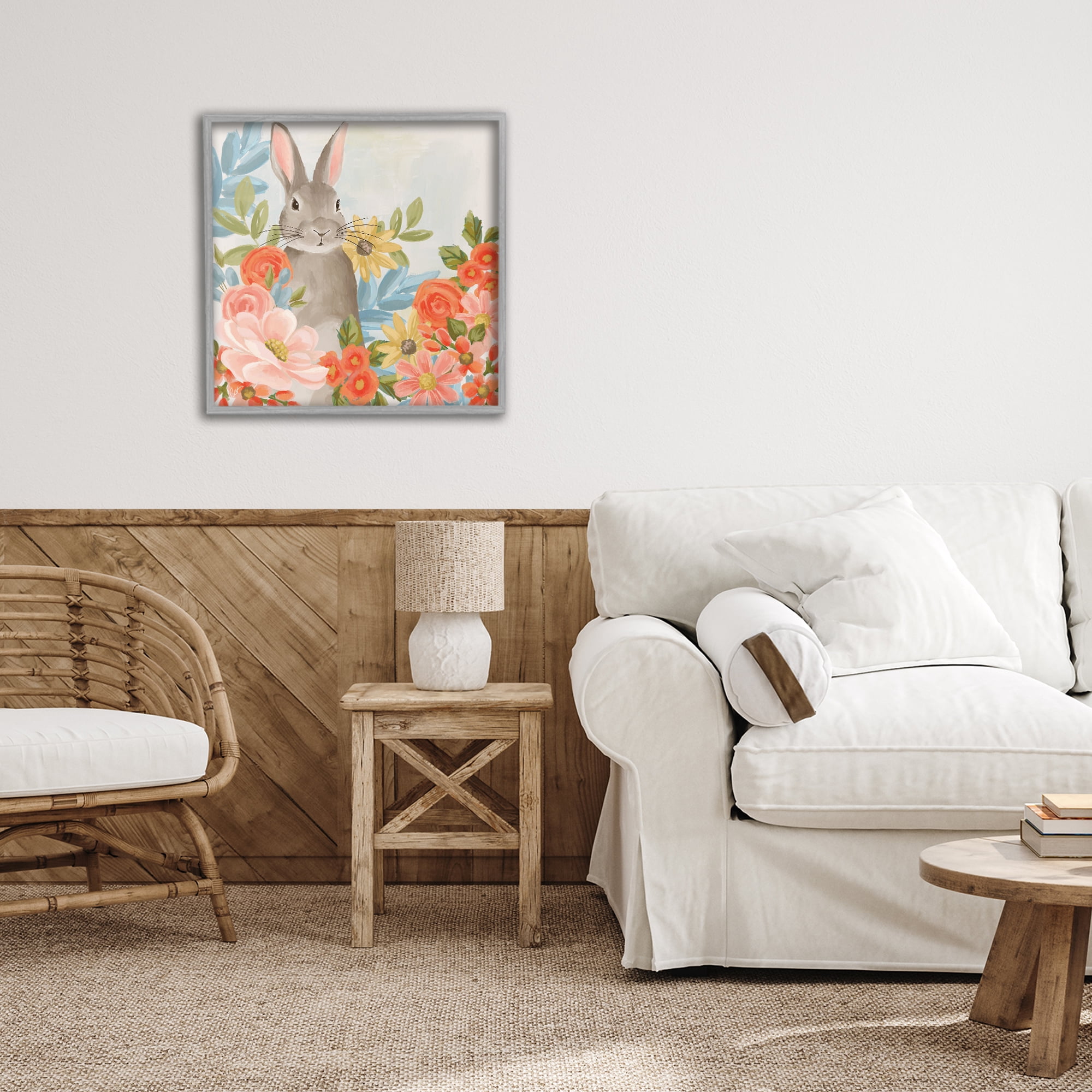 Stupell Industries Bunny Among The Blooms Gray Framed Giclee Art, design by Cat Thurman Designs