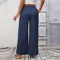 thumbnail image 4 of BUIGTTKLOP Womens Cotton Linen Pants Drawstring High Waisted Palazzo Pants Wide Leg Loose Fitted Beach Trousers, 4 of 6