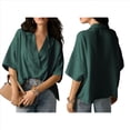 thumbnail image 3 of Blusa Informal Elegante para Mujer, de Negocios, de Corta, con Cuello en V y Tapeta, Camisa de Trabajo Verde XXL, 3 of 8