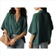 thumbnail image 3 of Blusa Informal Elegante para Mujer, de Negocios, de Corta, con Cuello en V y Tapeta, Camisa de Trabajo Verde XL, 3 of 8