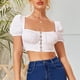 thumbnail image 4 of Slatcetga Camisa Corta de Manga Soplada para Mujer Blusa Corta de Cintura Alta Transpirable Linda de Moda para Diario al Aire Libre Blanco XL, 4 of 8