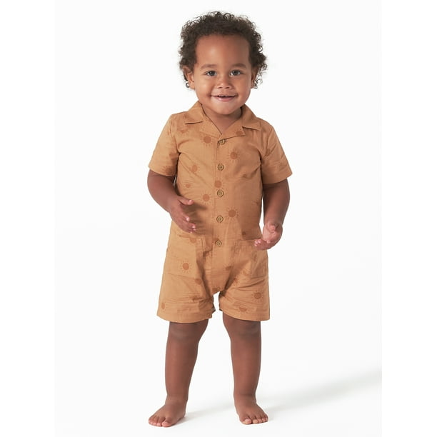 Modern Moments by Gerber Baby Boy Short Sleeve Poplin Romper, Sizes 0/3