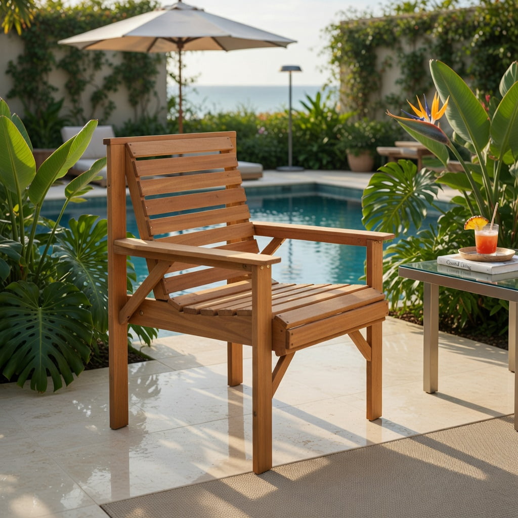 Hommoo Fir Wood Outdoor Dining Chair with Ergonomic Inclined Backrest, Sturdy Patio, Garden & Indoor Solid Wood Chair, Natural