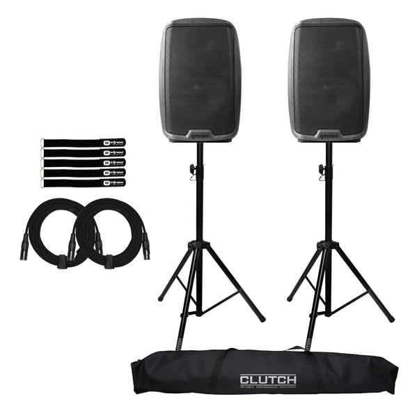 Gemini Gear Up Integrated Mixer active Loudspeaker with 2 Tripod Speaker Stands Steel Aluminum Black