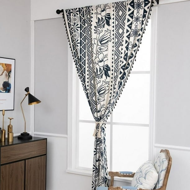 Blossom Printing Curtains Kitchen Door Curtain Cotton Linen Curtain Semi Shading Bay Window Curtain, 59.05 x 70.86 Inch