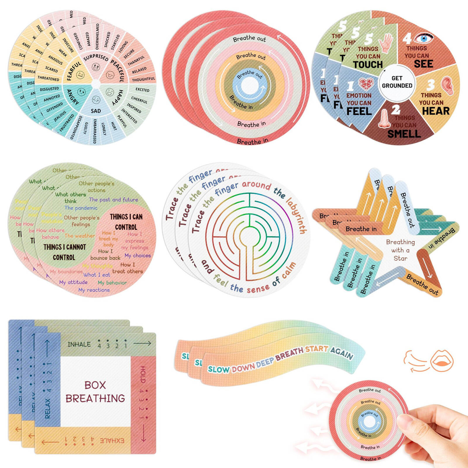 48 Stück Calm Anxiety Sensory Sticker – Verschiedene Texturen, Wolken-Design, Mit Aufbewahrungsbox, Für Büro & Schule