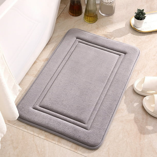Alfombra de baño de espuma a rayas gruesas - Esterilla de terciopelo absorbente y suave con fondo antideslizante, lavable a máquina, 40x60cm, azul/gris/blanco