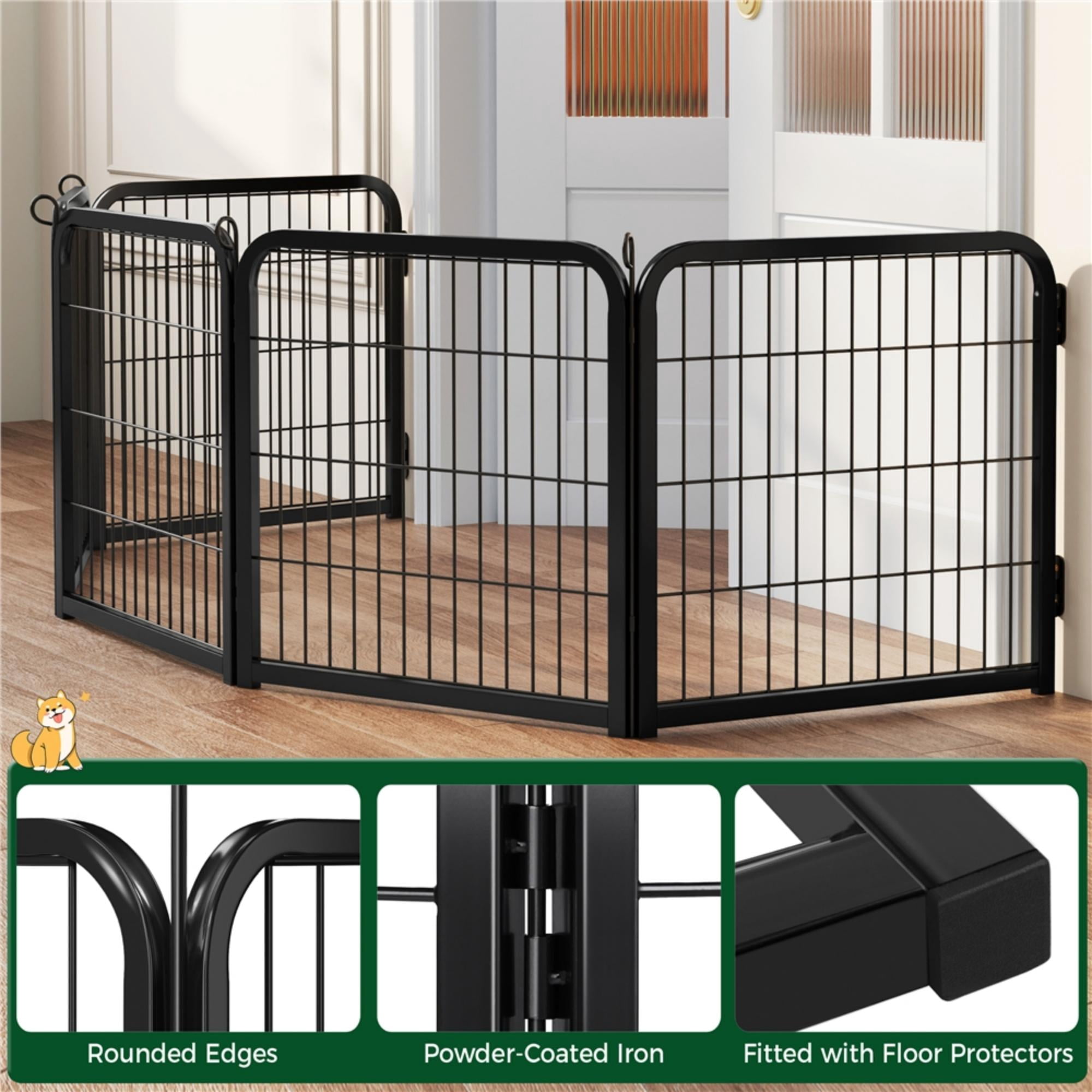 Alden Design 24″ Tall 4-Panel Metal Dog Playpen with Door, Black