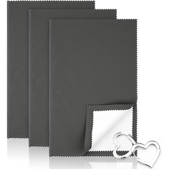 3 Pcs Silver Polishing Cloth, Large 10" X 12.5" Jewelry Cleaner Cloth, Soft Jewelry Polishing Cloth, Four-Layer Double-Sided Silver Cleaning Cloth for Gold, Silver, Diamond, Platinum Jewelry