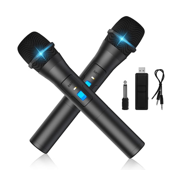 VHF Wireless Microphone, 2/1Pcs Universal Handheld Wireless Microphone, Portable Dynamic Mic with 3.5mm to 6.35mm Receiver for Karaoke/Business Meeting, Sing, Speech