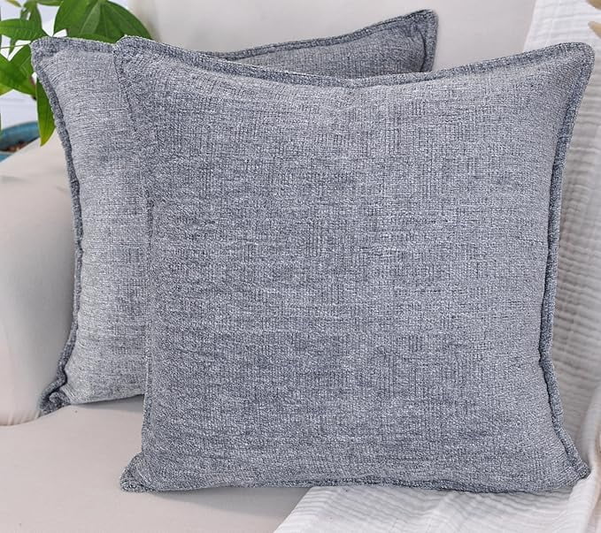 Grey Cushion Covers 18x18 inches Soft Textured Chenille Solid Pillow Covers For Sofa, Accent Chair, Couch, Modern Cozy Gray PillowCases Set of 2
