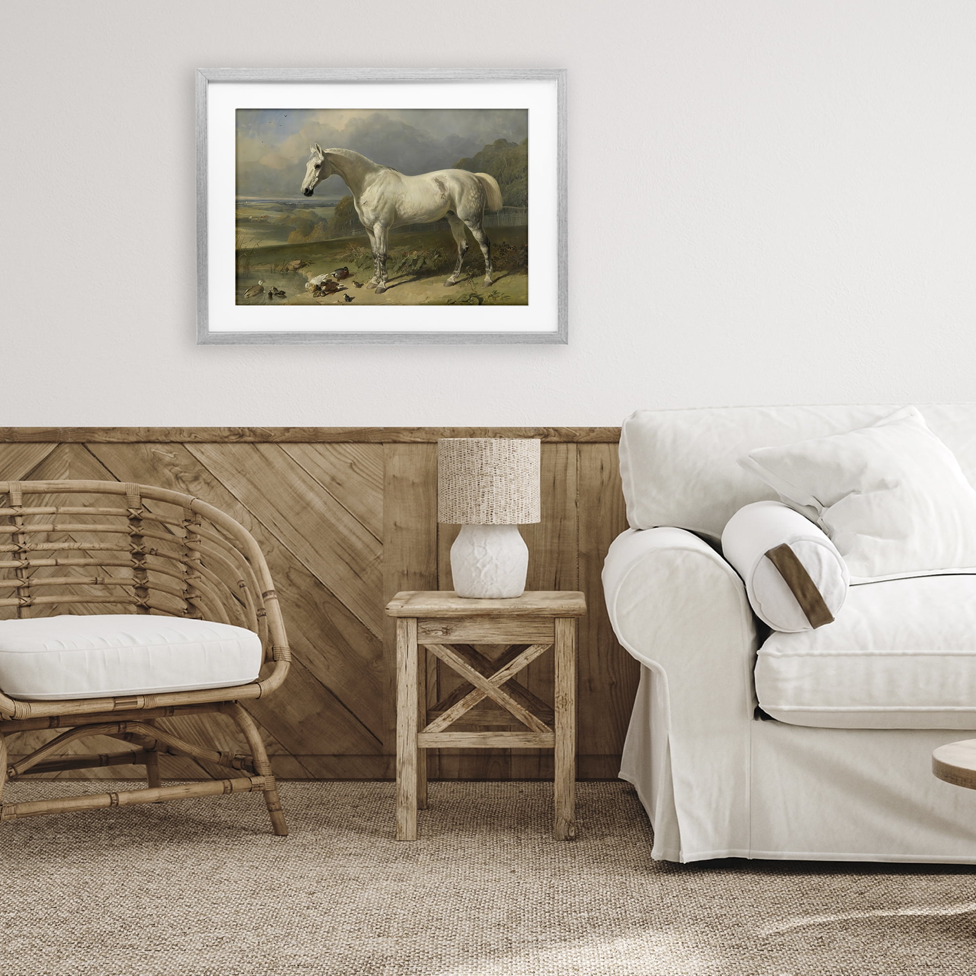Stupell Industries Grey Horse And Ducks In Landscape Gray Framed Print Under Glass, design by Tina LeCour