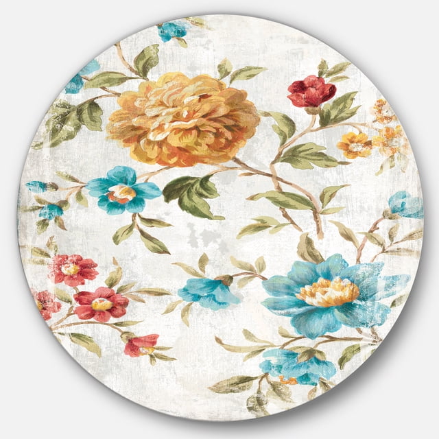 Designart 'fleurs Dorées' Art Mural Rond en Métal Style Ferme - Disque de 36
