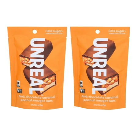 Unreal Dark Chocolate Caramel Peanut Nougat Bars 3.4 oz | Pack of 2