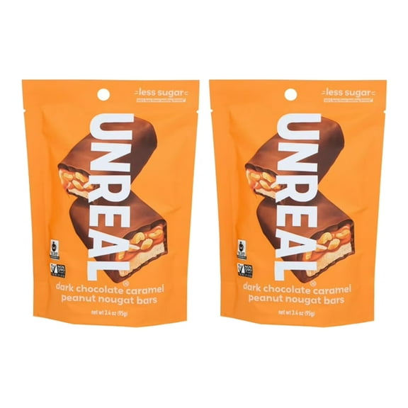 Unreal Dark Chocolate Caramel Peanut Nougat Bars 3.4 oz | Pack of 2