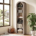thumbnail image 2 of Fnova 74.8" Open Arch Bookcase, 6-Tier Display Storage Shelf, Space-Saving Farmhouse Bookshelf for Living Room, Bedroom, Home Office, Grey, 2 of 9