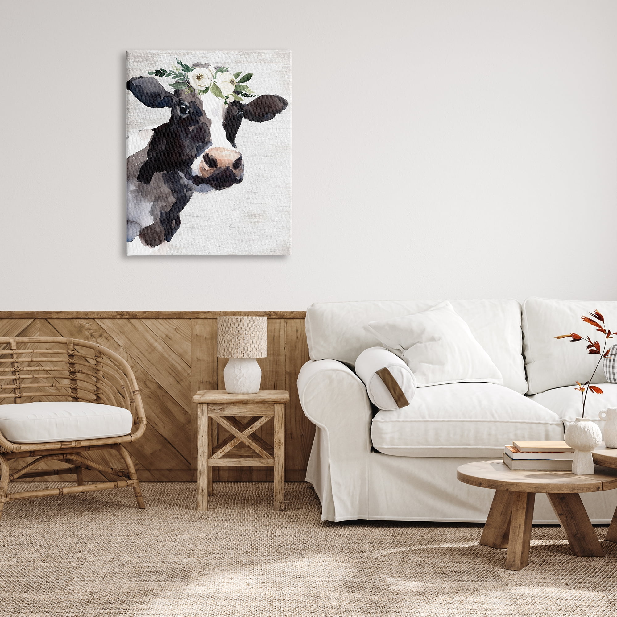 Stupell Industries Dairy Farm Cow Boho Floral Crown Charming Animal, 30 x 40, Design by Lettered and Lined