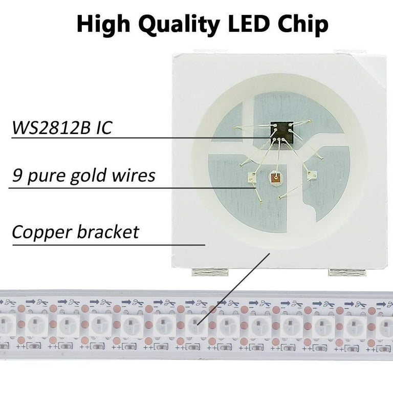 CHINLY 3.3ft 60leds WS2812B Individually Addressable LED Strip Light 5050 RGB  SMD 60 Pixels Dream Color Waterproof IP67 Black PCB 5V DC 1M 60LEDs IP67  Waterproof 