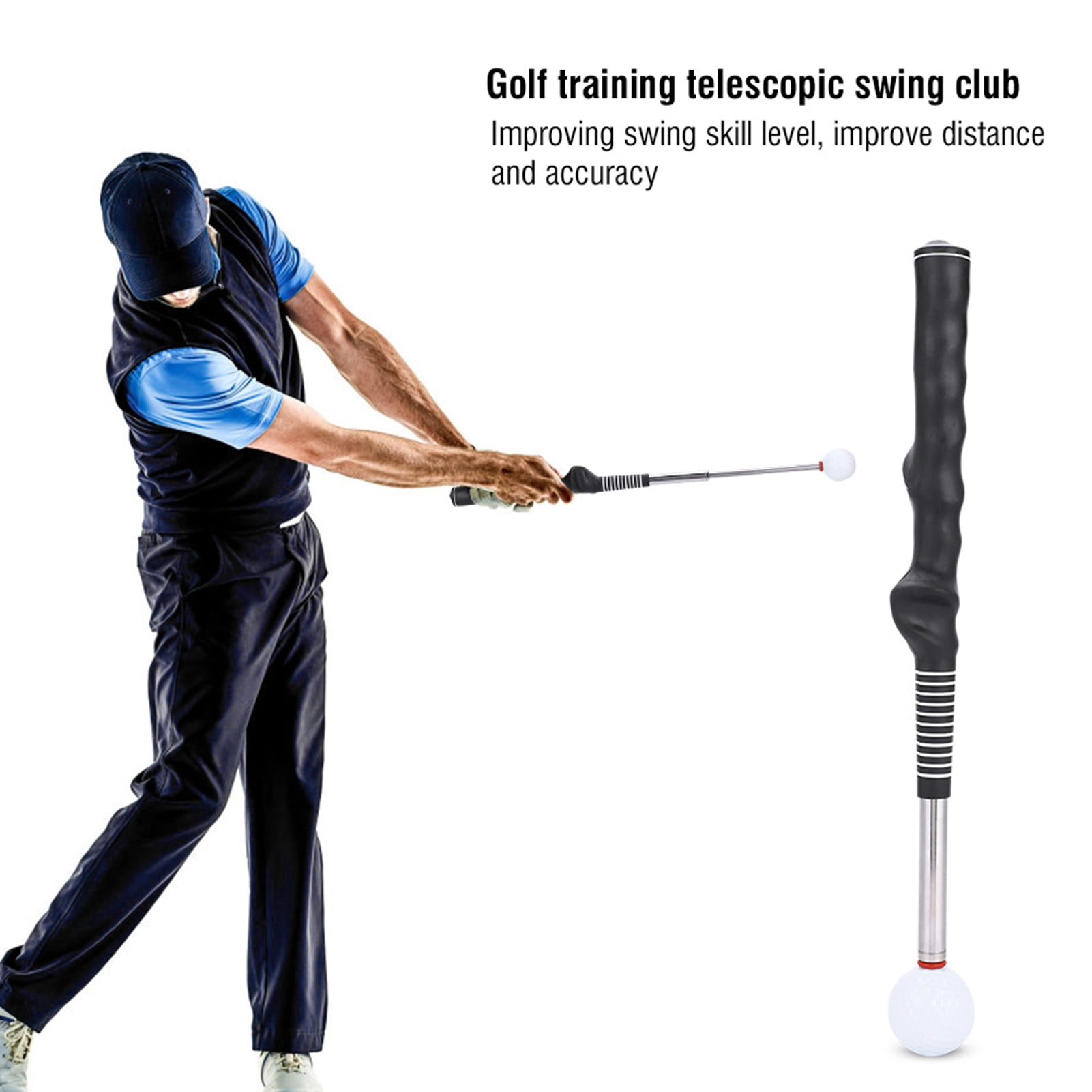 Riousery Golf Swing Grip Trainer Warm Up Training Aid Telescopic Club for Beginner (15-26 in / 38-67 cm)