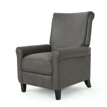 GDF Studio Francoise Contemporary Upholstered Pushback Recliner, slate Microfiber and Dark Brown