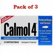 Calmol 4 Hemorrhoidal Suppositories Astringent & Protectant, 24Ct, 3-Pack