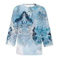 thumbnail image 6 of CYMMPU Summer Fall Plus Size Tunic Tops Shirts Vintage Floral Printed 3/4 Length Sleeve Basic Tees Business Work Blouses Button up Scoop Neck 2025 Clothes for Women Light Blue XXL, 6 of 6