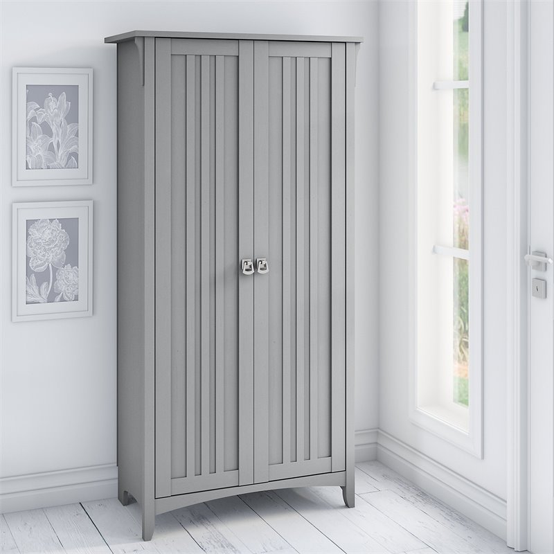 Bush Furniture Salinas Tall Storage with Doors in Cape Cod Gray