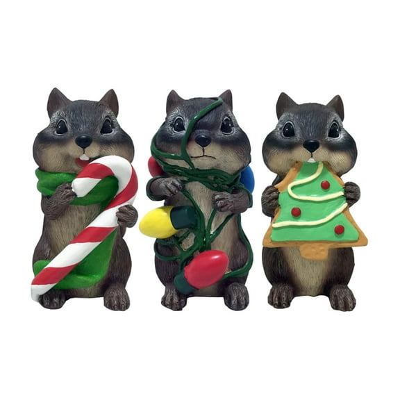 Design House 339499 Indoor/Outdoor 6-inch Holiday Chipmunks Set of 3 Figurines Statues for Garden Patio Home & Office Décor Housewarming Gifting Birthdays