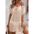 thumbnail image 4 of Women Crochet Swim Cover Up Summer V Neck Bathing Suit Swimwear Knit Short Sleeve Pullover 2025 One Size, 4 of 7