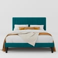 thumbnail image 4 of Allewie Full Size Velvet Upholstered Platform Bed Frame with Adjustable Vertical Channel Tufted Headboard, Teal Blue, 4 of 12