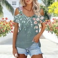 thumbnail image 5 of QUNYINEY V Neck Tops for Women Casual Short Sleeve Floral Blouses Loose Cold Shoulder Summer Women Blouse, 5 of 7