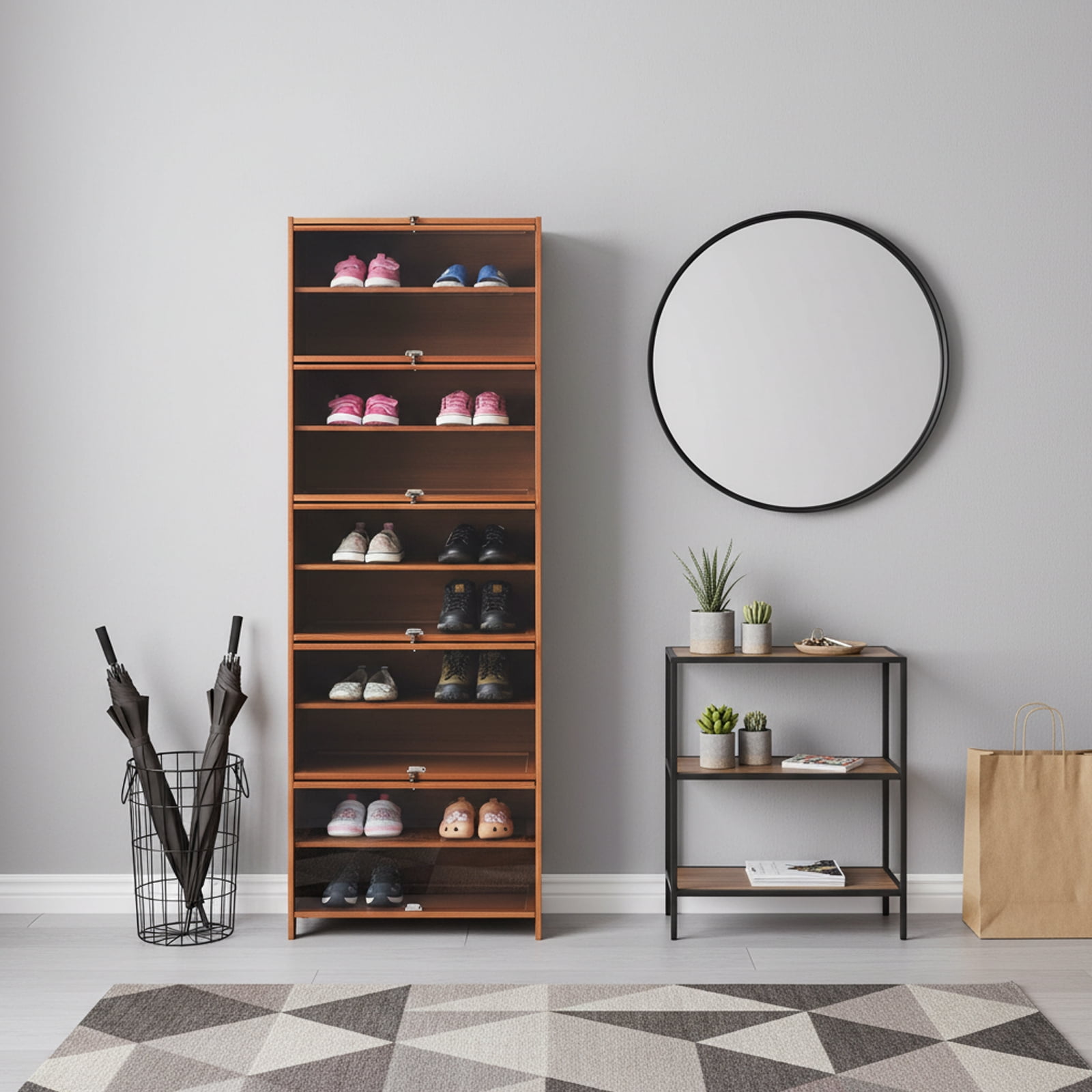 11-Tier Bamboo Shoe Cabinet with Door, Tall Narrow Shoe Storage for Entryway, 20 Pair Capacity Freestanding Wooden Shoe Rack Organizer, Brown
