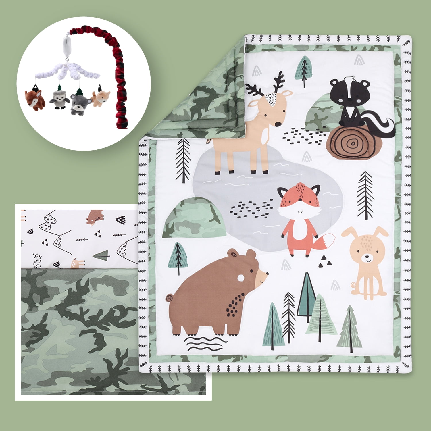 Peanutshell 3 Piece Woodland Camo Crib Bedding Set with Animal Print Mountain Scene Walmart