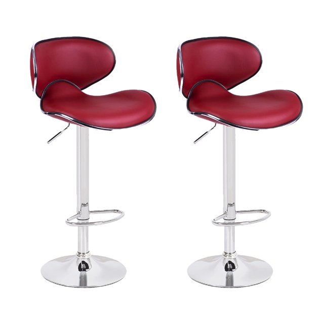 Bronte Living Leatherette Bar Stool 24" to 30" Adjustable Height 360 Swivel High Backrest, Base with Hard Floor Protection Plastic - Series Claudia - Set of 2
