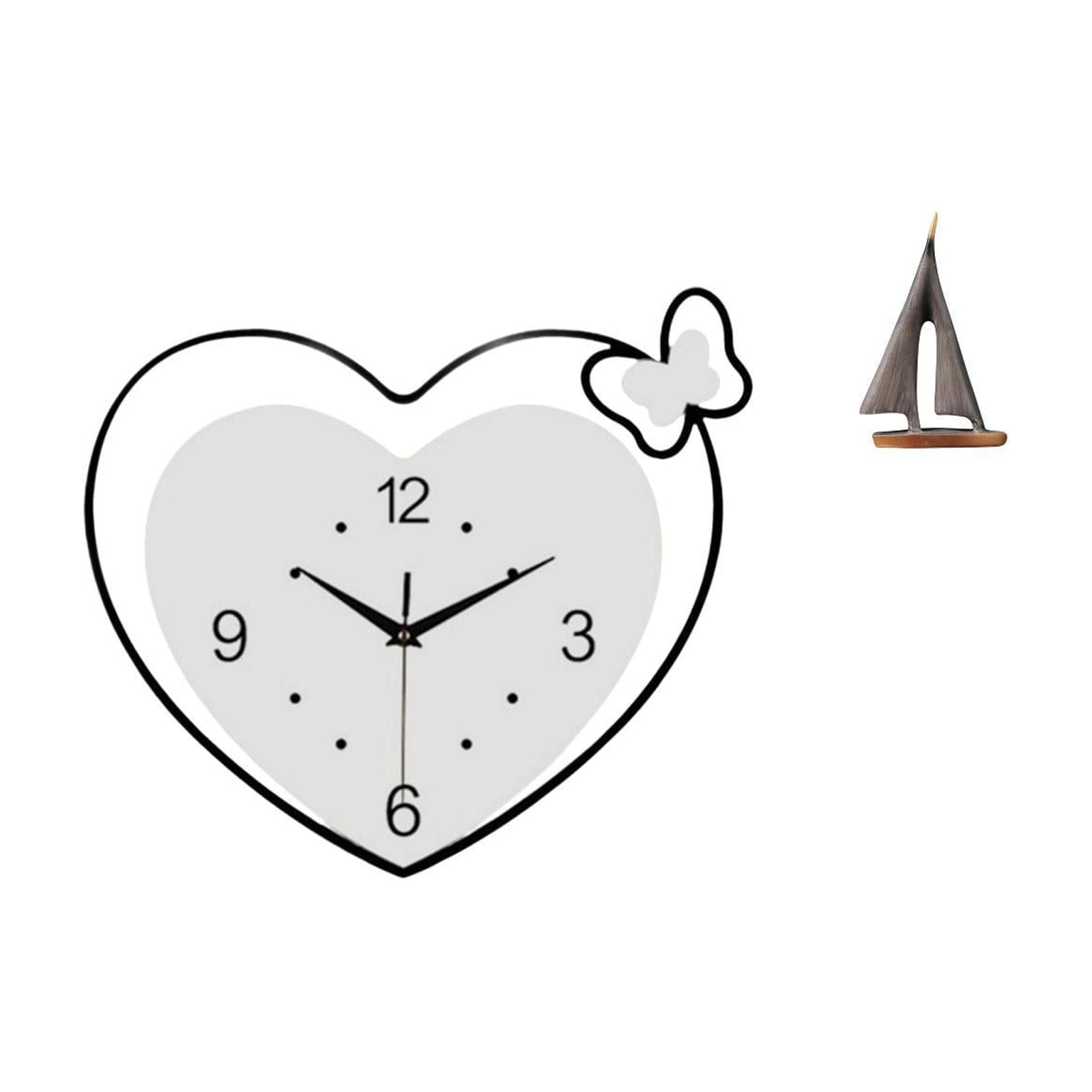 Lazsy Wall Clock Acrylic Wall Clock Hanging Decorative Time Clock Sailboat Sculpture Unique Heart Shape Non Ticking Creative Resin for Home Office Bedroom Living Room Study Suitable for Gift