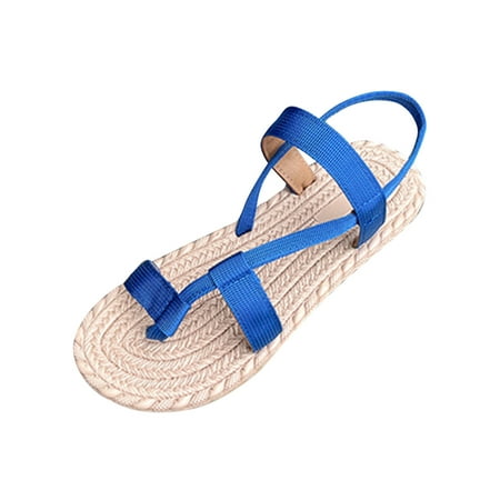 

YanHoo Espadrille Sandals for Women Flat Comfy Ladies Summer Casual Flat Sandals Vintage Straps Summer Beach Vocation Ankle Strap Shoes