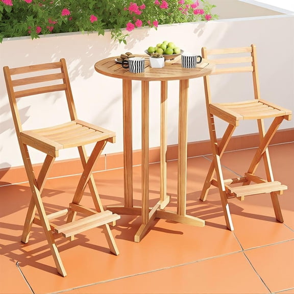 Topcobee Acacia Wood Bar Height Chair with Backrest and Footrest for Backyard, 2pcs, Chairs for Dining Table, Modern Furniture for Home