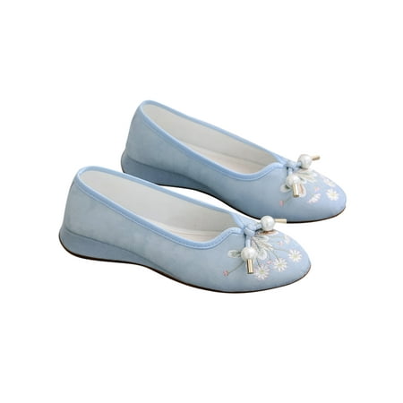 

Harsuny Womens Work Casual Pumps Traditional Embroidered Floral Embroidery Shoes Comfort Low Heels Wedge Heel Pump Blue 4.5