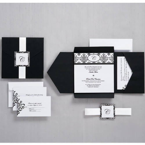 Wilton Scroll Monogram Pocket Invitation Kit Black White