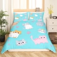 thumbnail image 2 of YST Cute Cat Duvet Cover Kawaii Animal Queen Size Bedding Set For Kids Boys Girls,Cartoon Cats Comforter Cover Set Colorful Sleeping Cat Quilt Cover With Zip Up 2 Pillow Cases Turquoise, 2 of 6