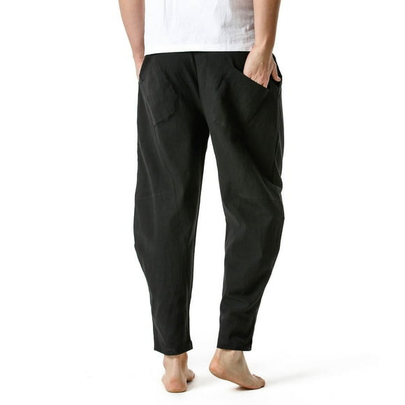 CEHVOM Men's Linen Cotton Loose Casual Lightweight Elastic Waist Pants Yoga Home Pants
