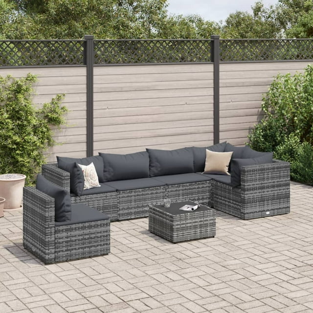 vidaXL Ensemble de Salon de Jardin 7 Pcs avec Coussins en Rotin Gris