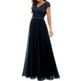 thumbnail image 4 of SAYOO Vestido de Noche Largo para Mujer, Vestido Elegante con Escote en V sin Espalda de Patchwork de Encaje de Color sólido, Ropa Simple de una Pieza SAYOO casual, 4 of 9