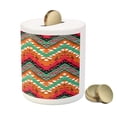 thumbnail image 3 of Tribal Piggy Bank, Hand Paint Zigzag Pattern Effects Brushstrokes, Ceramic Coin Bank Money Box for Cash Saving, 3.6" X 3.2", Sea Green Marigold, by Ambesonne, 3 of 4