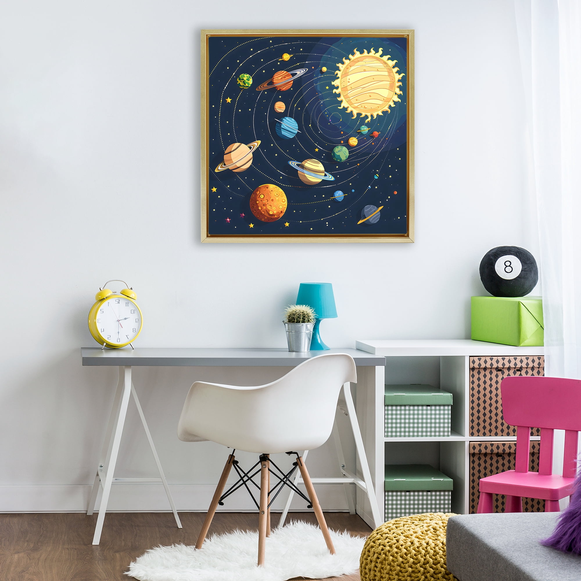 Stupell Industries Planets Around The Sun Gold Framed Floater Canvas Wall Art, design by Creative Studio