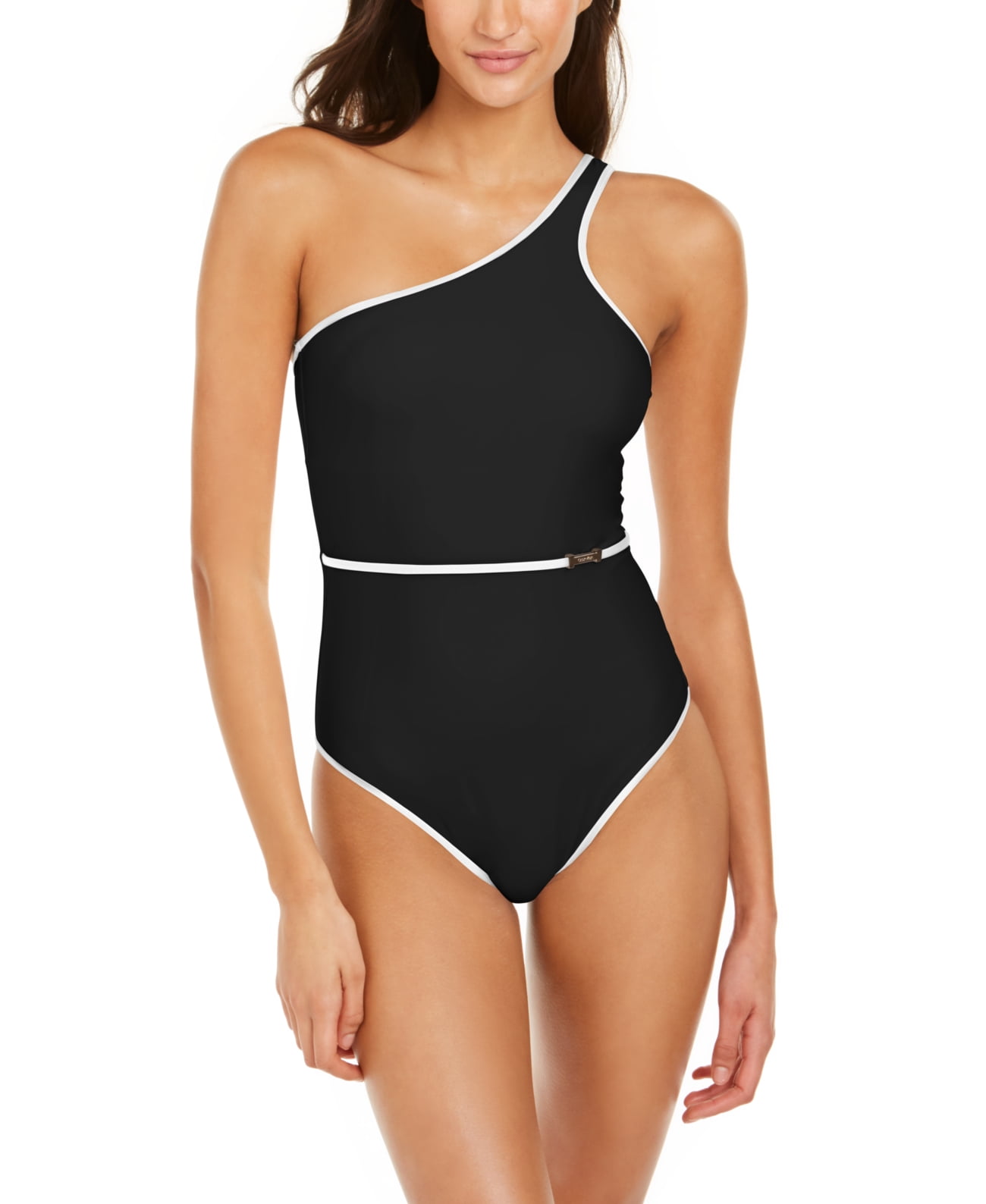 Calvin Klein Belted Bound One-Shoulder One-Piece Swimsuit , Black, 12 -  