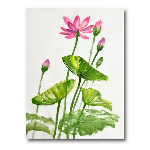 Designart ' Pink Vintage Lotuses In The Pond VII ' Traditional Canvas Wall Art Print