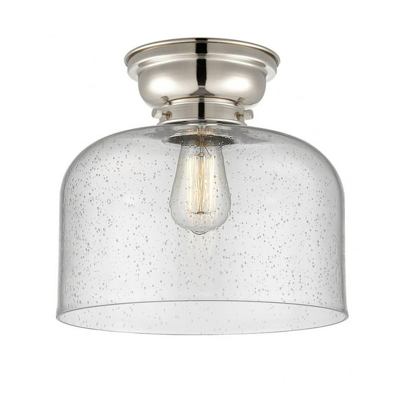 623-1F-PN-G74-L-Innovations Lighting-Bell - 1 Light Flush Mount In Industrial Style-9.4 Inches Tall and 12 Inches Wide-Polished Nickel Finish-Seedy