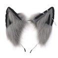 thumbnail image 4 of Diadema con orejas de lobo rojo, accesorios para cosplay, banda para el cabello oscura, tocado, horquilla, negro oscuro, 4 of 6
