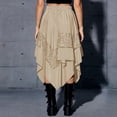 thumbnail image 4 of LWavelet Asymmetrical Lace Trim Midi Skirt Women Casual Trendy Edgy Versatile Bottoms Khaki S, 4 of 5